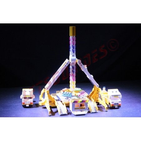 LetsGoRides - Loop Fighter, 
Motorized reproduction of the fairground attraction "Loop Fighter" made with Lego bricks. Foldable