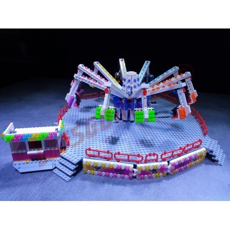 LetsGoRides - Smashing Jump, 
Motorized reproduction of the fairground attraction "Smashing Jump" made with Lego bricks. Foldab