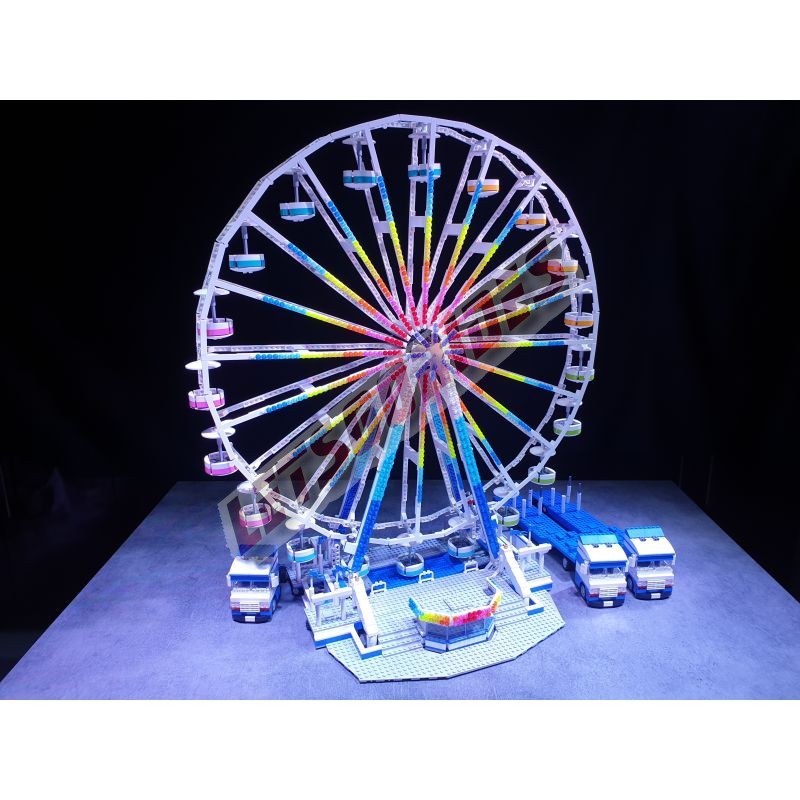 LetsGoRides - Ferris Wheel, Motorized reproduction of the fairground attraction "Ferris Wheel" made with Lego bricks. Foldable o