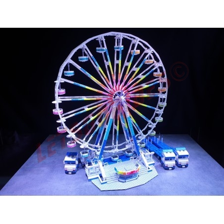 LetsGoRides - Ferris Wheel, 
Motorized reproduction of the fairground attraction "Ferris Wheel" made with Lego bricks. Foldable