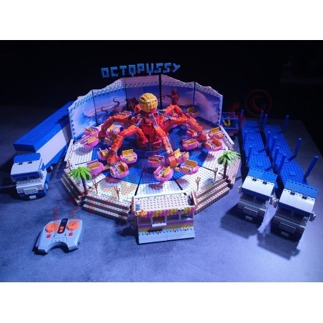 LetsGoRides - Monster, 
Motorized reproduction of the fairground attraction "Monster" made with Lego bricks.
