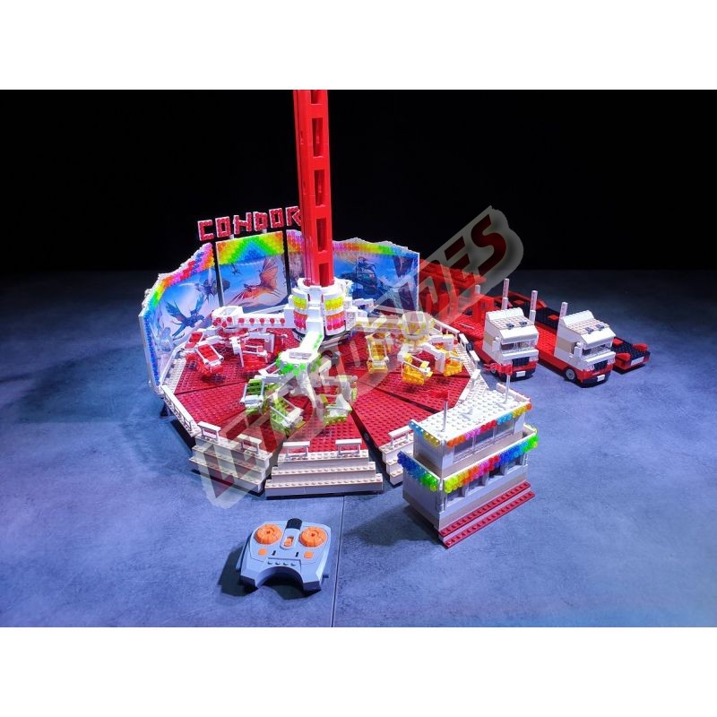  - Condor, Reproduction motorisée de l'attraction foraine "Condor" en Lego
Transportable sur 3 remorques.
