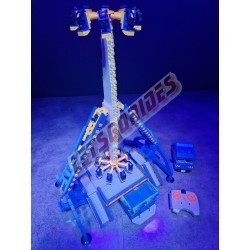 LetsGoRides - Lunarix, 
Motorized reproduction of the fairground attraction "Lunarix" made with Lego bricks. Foldable on 1 trai