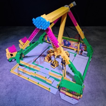 LetsGoRides - Sicko, 
Motorized reproduction of the fairground attraction 'Sicko" made with Lego. Foldable on trailers.
